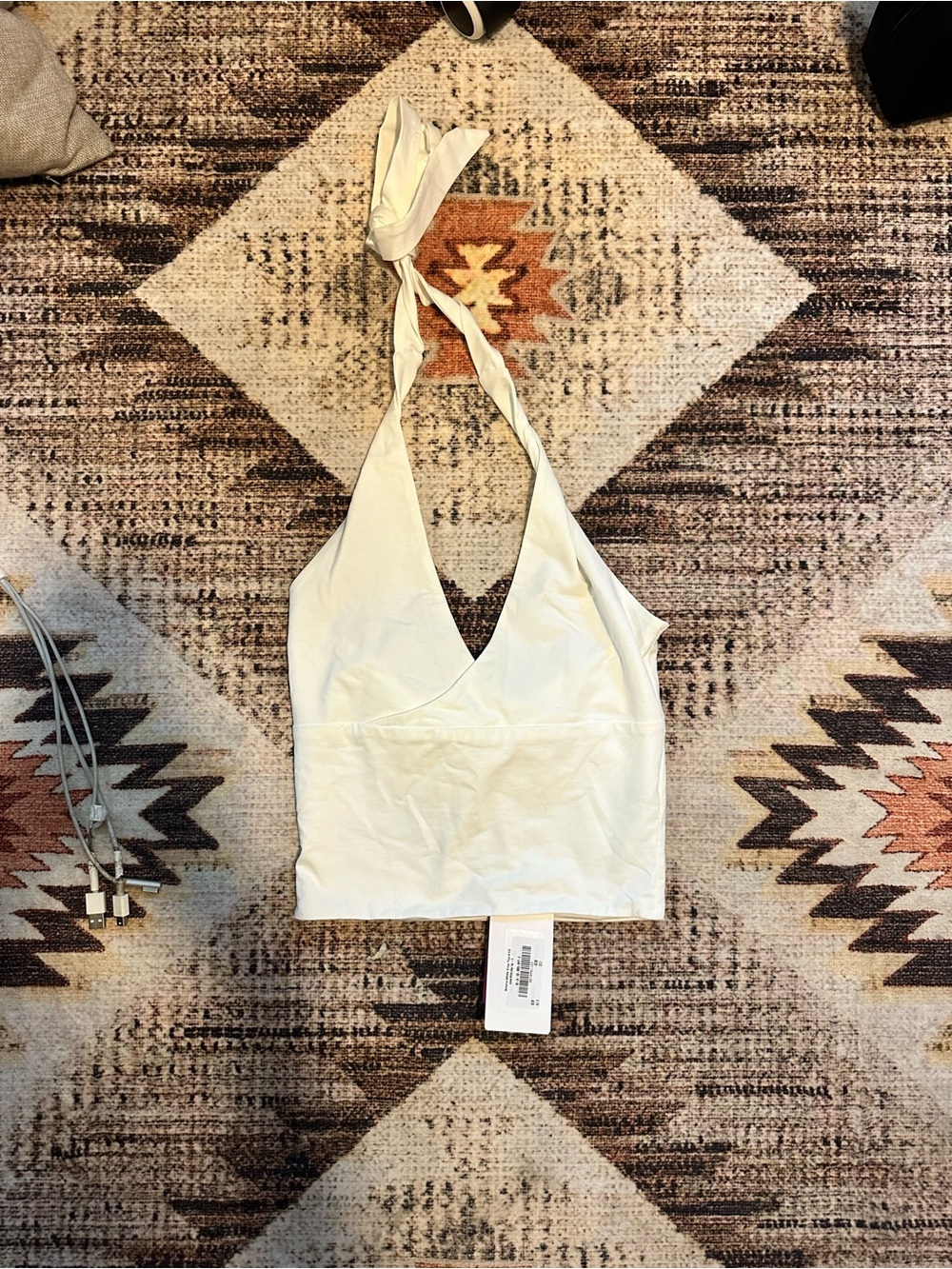 Beginning Boutique Halter V-Neck Crop Top in Cream